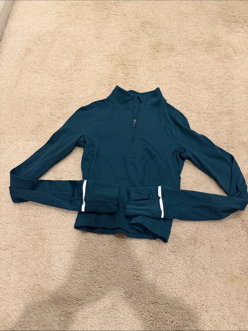 lululemon athletica Teal Ribbed Quarter-Zip Crop Top